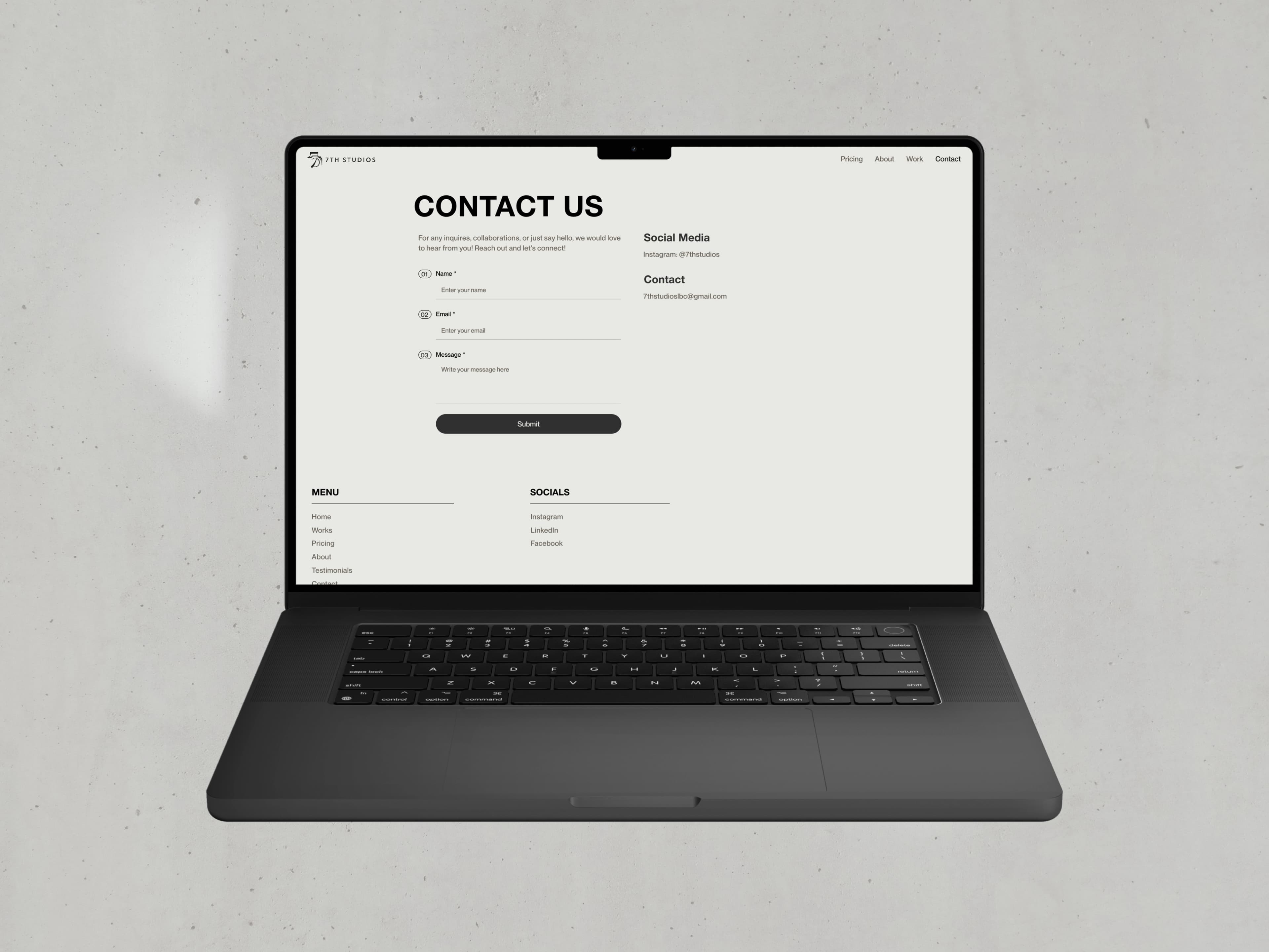 7th Studios Contact Screen